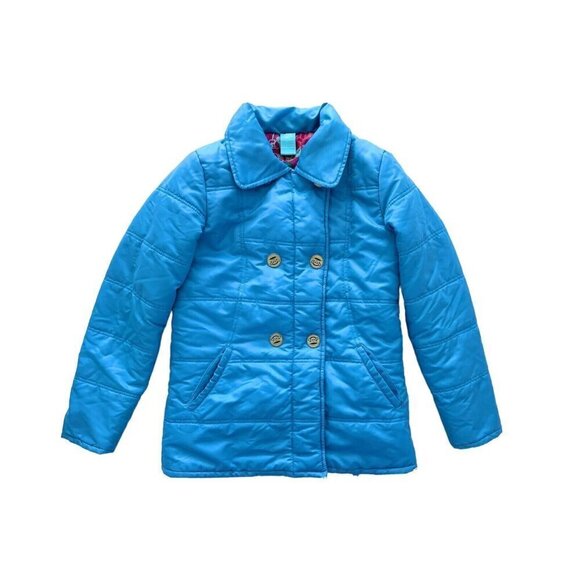 Paul Frank Women's Sz S Blue Puffer Coat Double Paul Frank Monkey Snap Closure - Picture 9 of 9